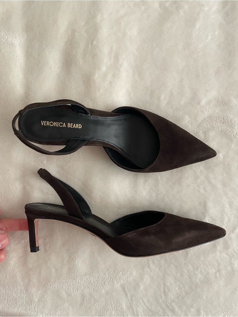 Veronica Beard Dark Brown Suede Pointed Slingback Pumps